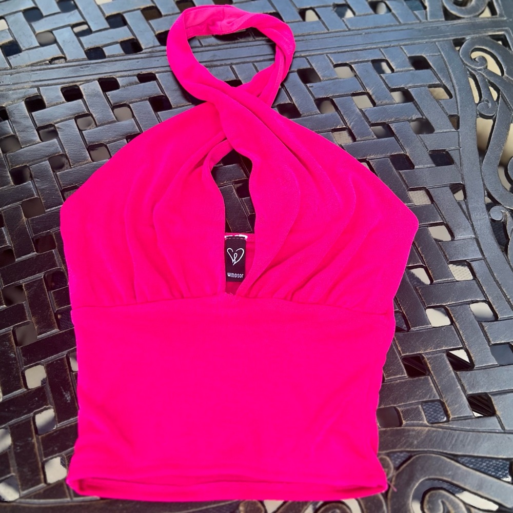 Windsor Bright Pink Twist Halter Tank